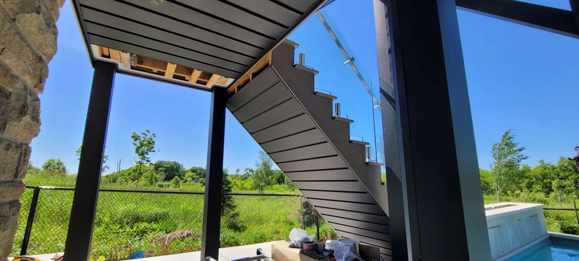 Underside finishing around an exterior staircase